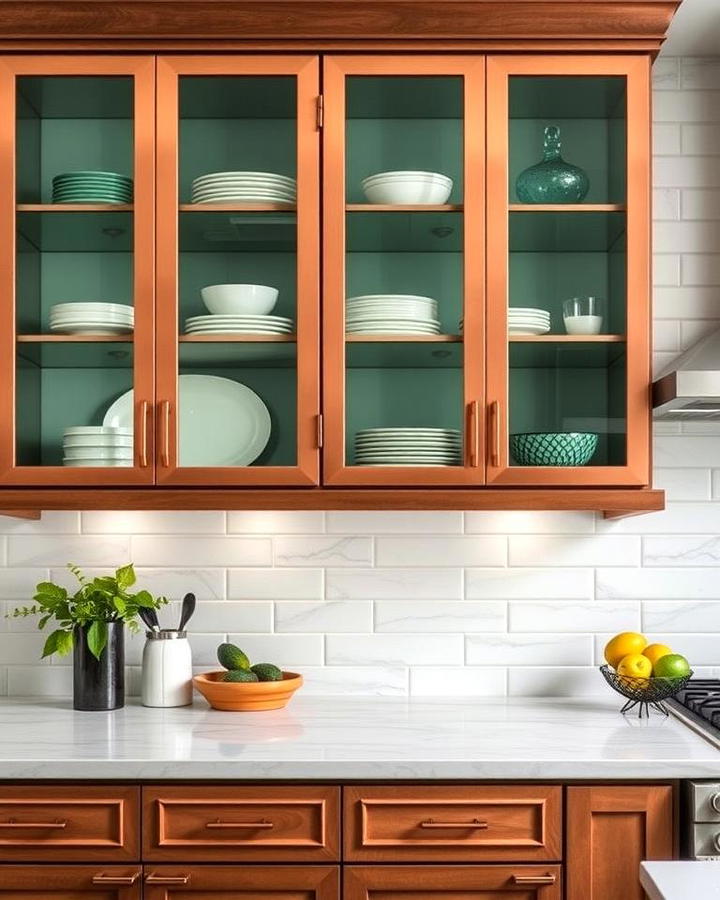 Copper Framed Green Glass Cabinets