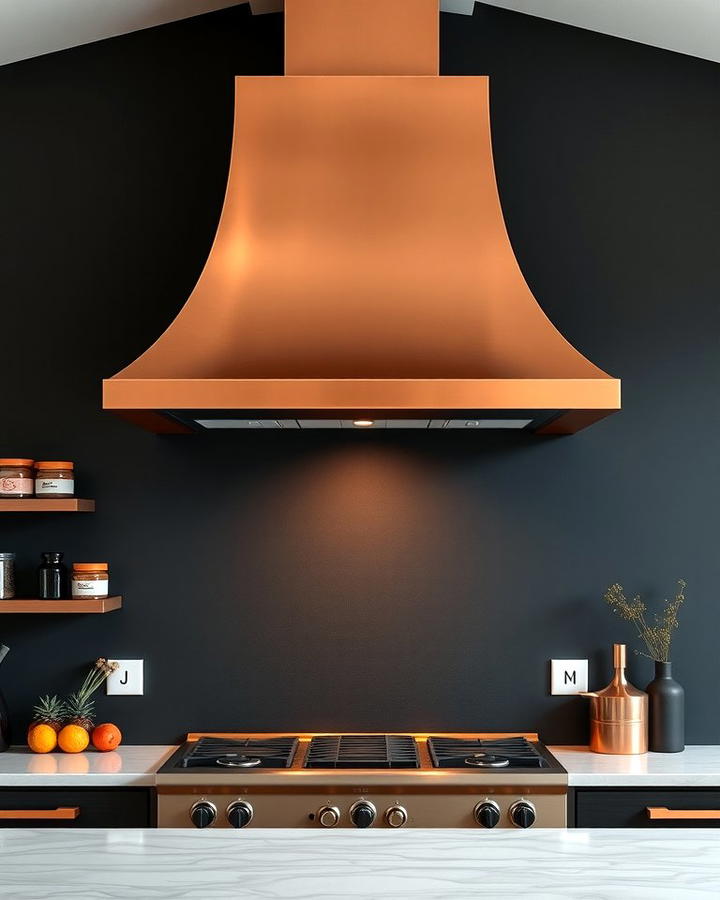 Copper Range Hood Against a Black Wall