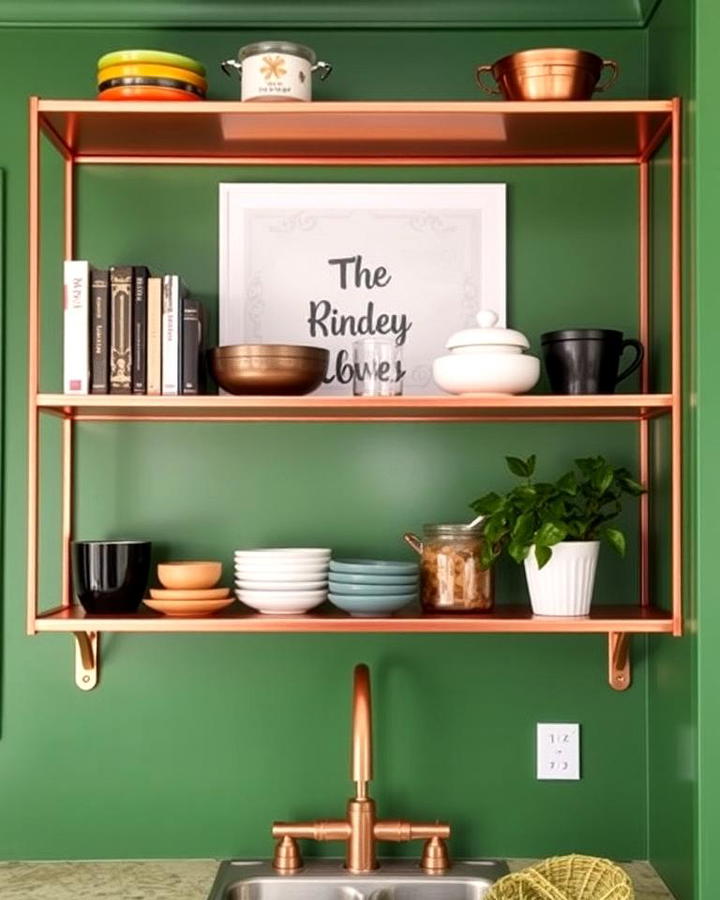 Copper Shelving with Green Walls