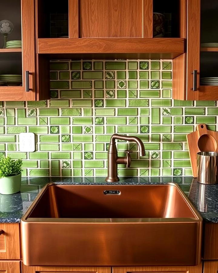 Copper Sink with Green Backsplash