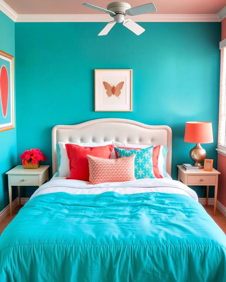 Coral and Aqua Bedroom