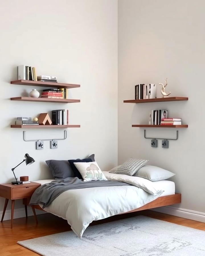 Corner Bed with Floating Shelves