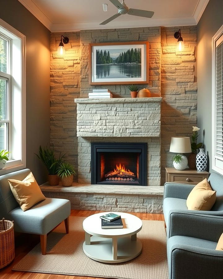 Corner Faux Stone Fireplace 2