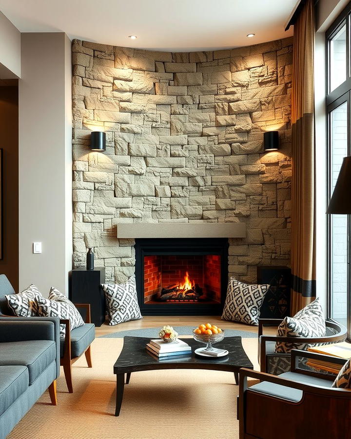 Corner Faux Stone Fireplace