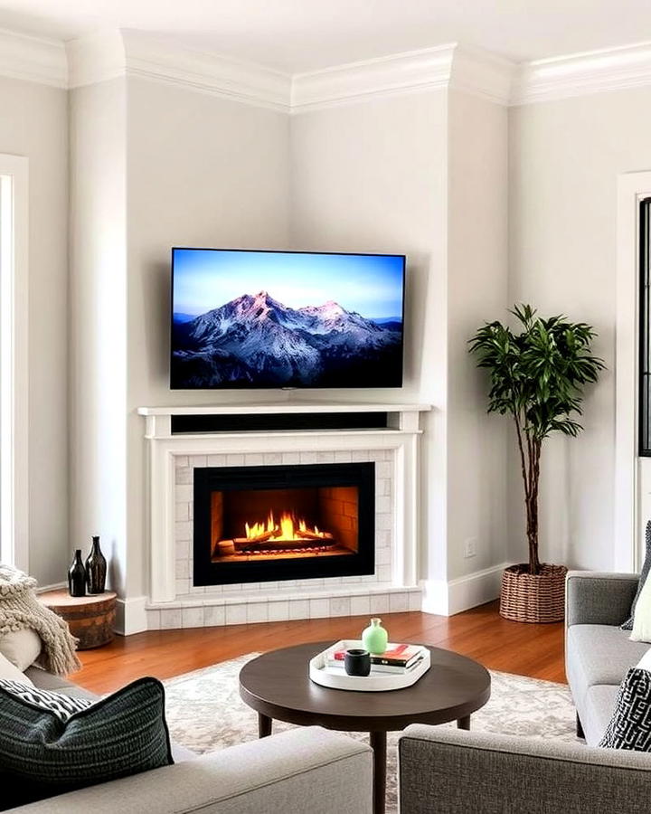 Corner Fireplace With Built in Tv Above