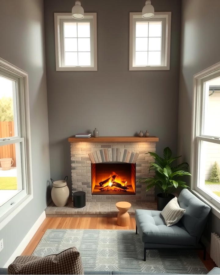 Corner Fireplace with Adjacent Windows