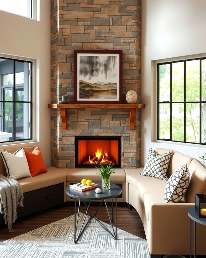 Corner Fireplace with Built In Seating