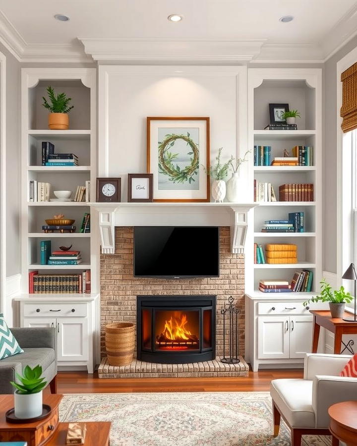 Corner Fireplace with Built In Shelving 2