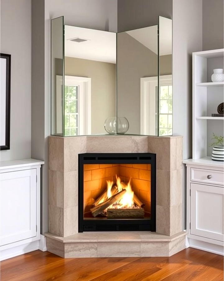 Corner Fireplace with Mirrored Panels