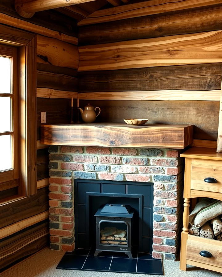 Corner Fireplace with Rustic Mantel