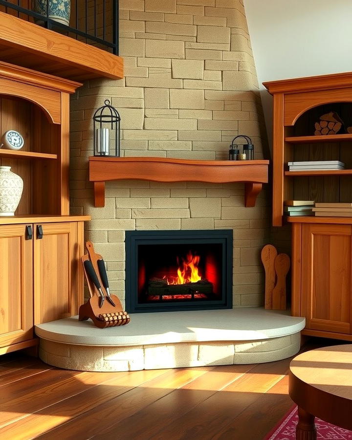 Corner Fireplace with Wood Storage Nook