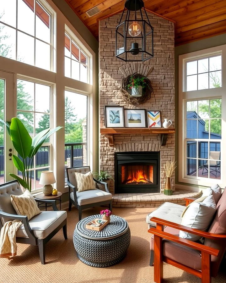 Corner Gas Fireplace in a Sunroom