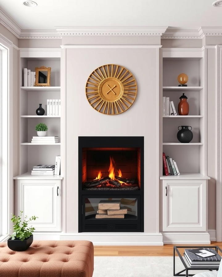 Corner Gas Fireplace with Built In Cabinets