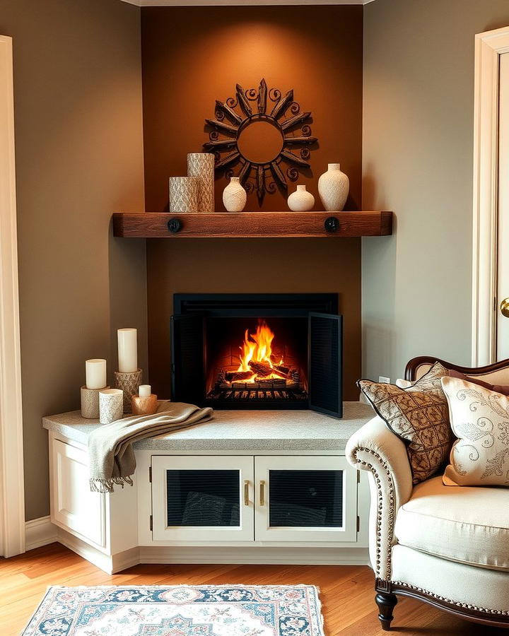 Corner Gas Fireplace with a Bench Seat