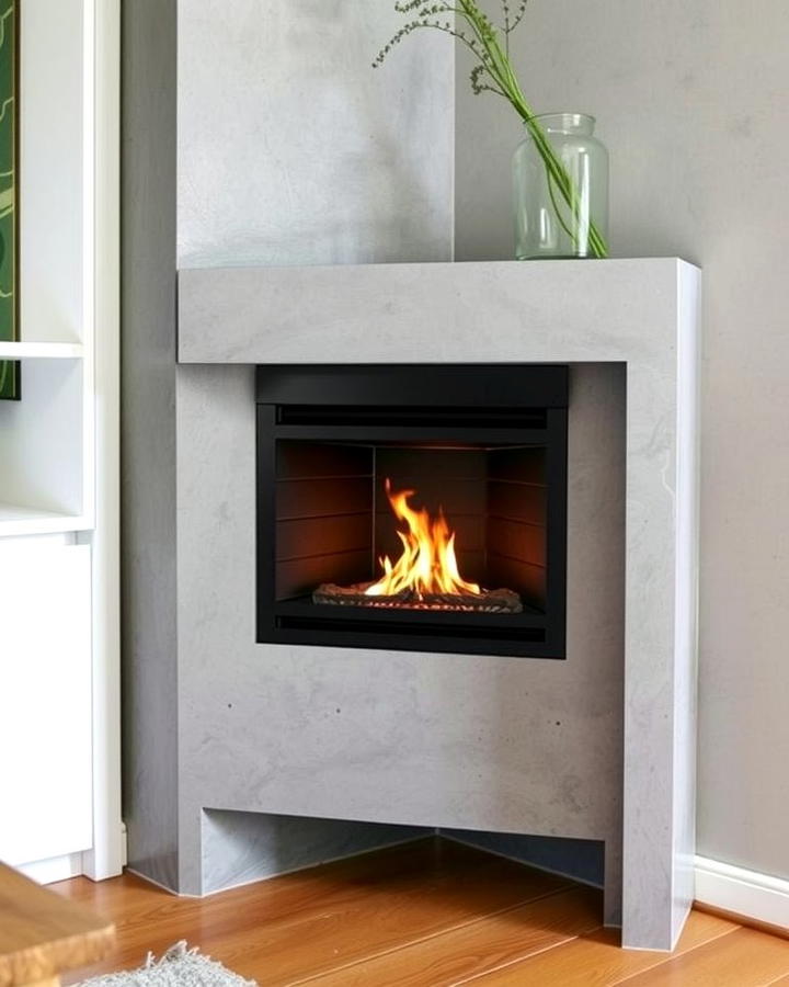 Corner Gas Fireplace with a Concrete Finish