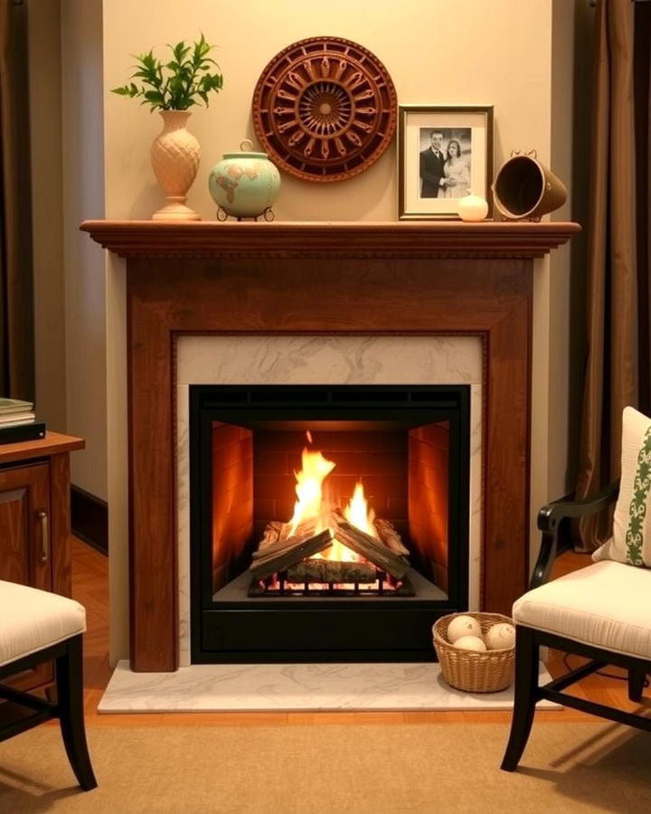 Corner Gas Fireplace with a Mantel