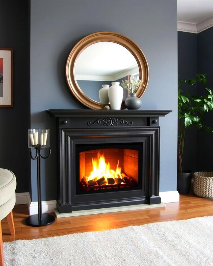 Corner Gas Fireplace with a Mirror Above