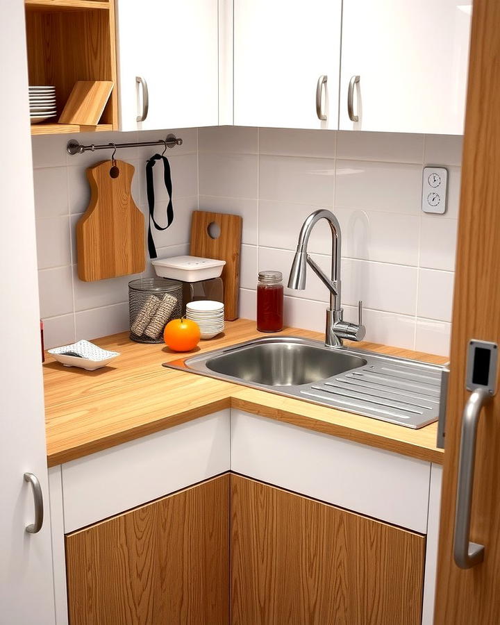 Corner Sink with Integrated Drainboard