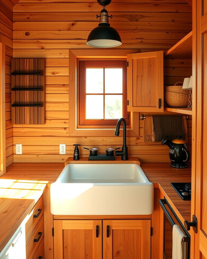 Corner Sink with Wooden Countertop