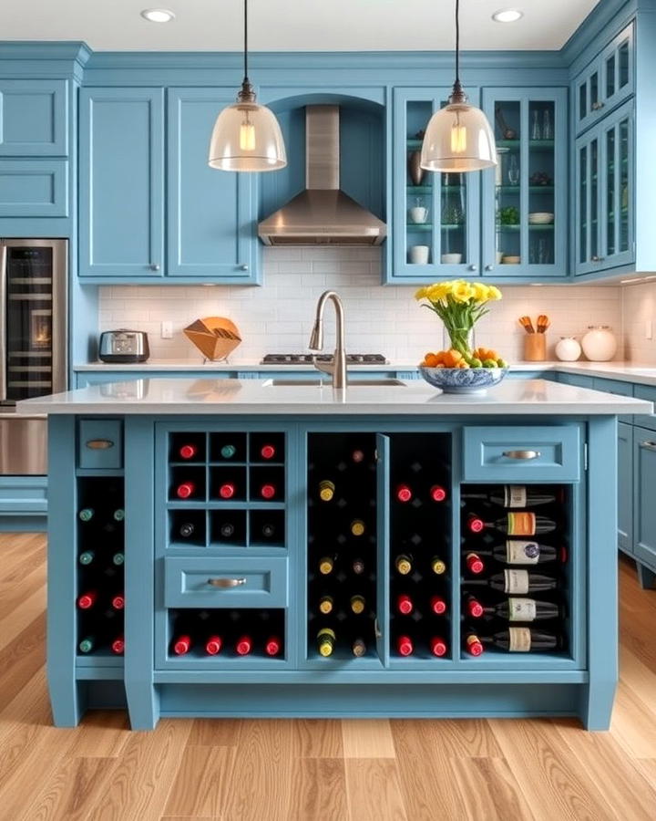 Cornflower Blue Island with Open Wine Storage