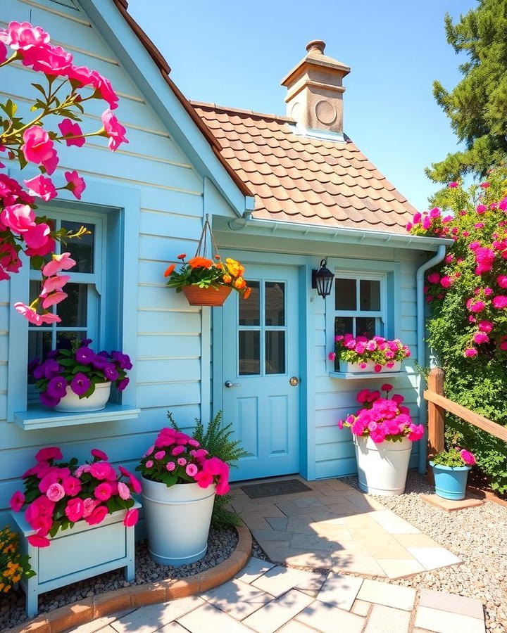 Cottage Inspired Light Blue with Flower Boxes