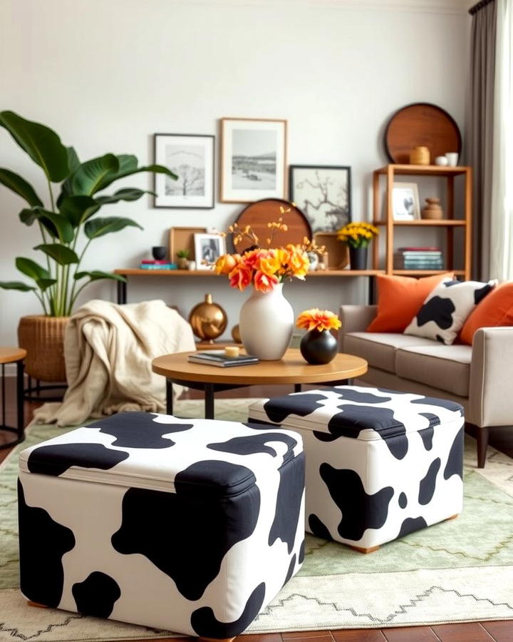 Cow Print Storage Ottomans