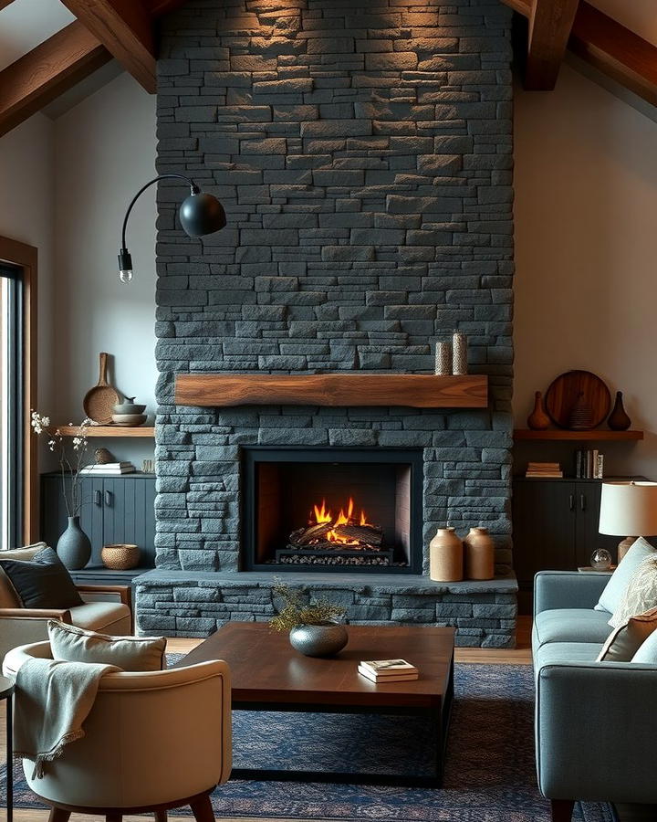 Cozy Ambiance with Black Stacked Stone