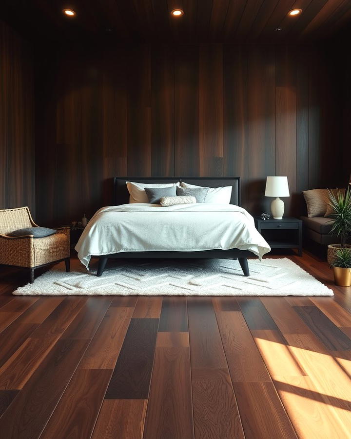 Cozy Ambiance with Dark Walnut Floors in Bedrooms