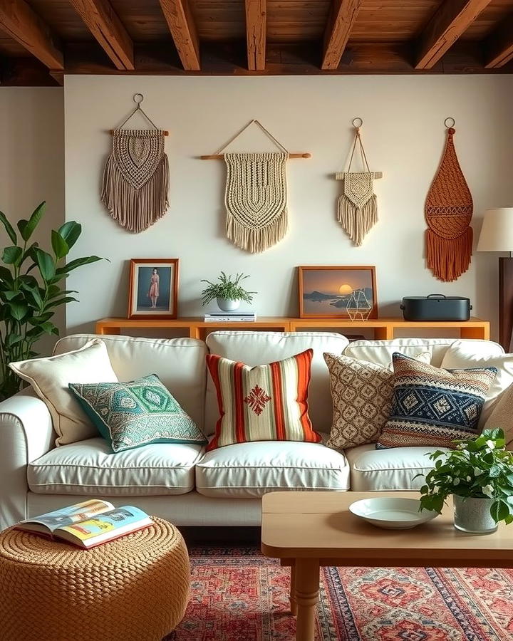 Cozy Bohemian Cream Couch Setup