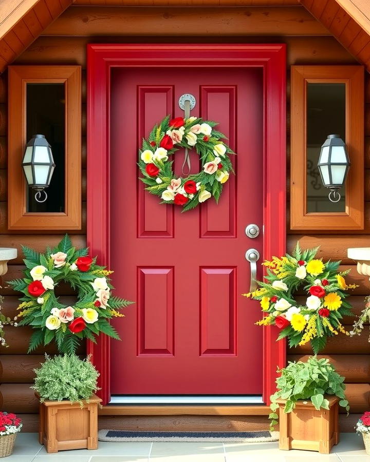 Cozy Cottage Look with Dark Red and Floral Wreaths