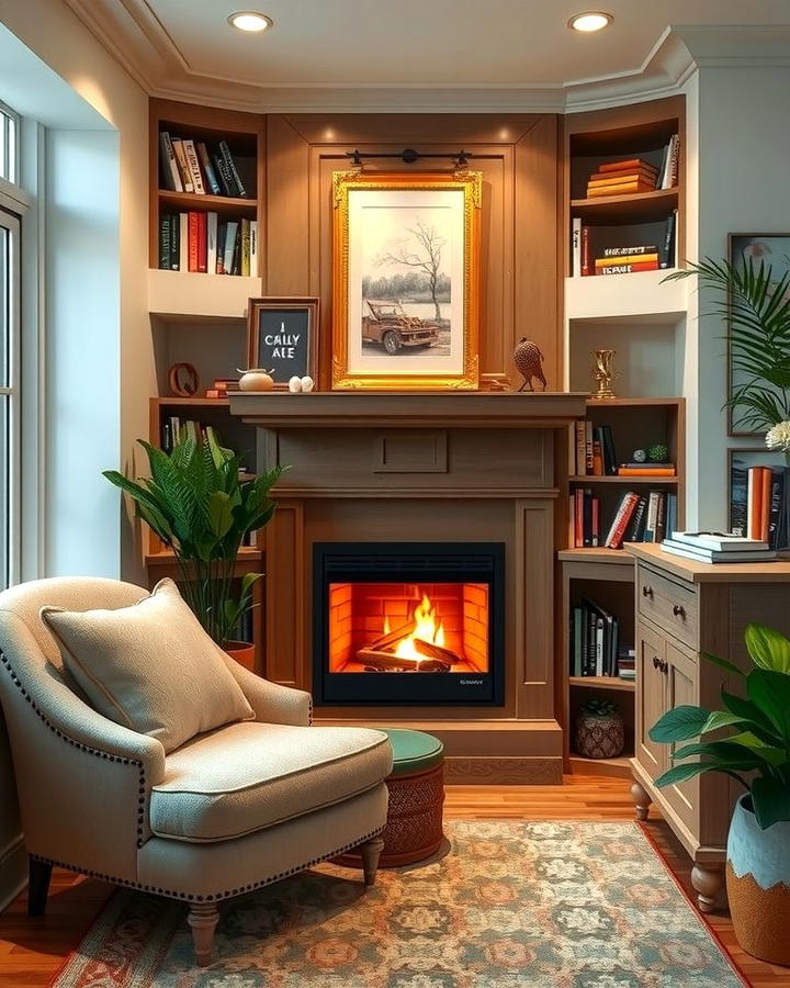 Cozy Reading Nook with a Fireplace