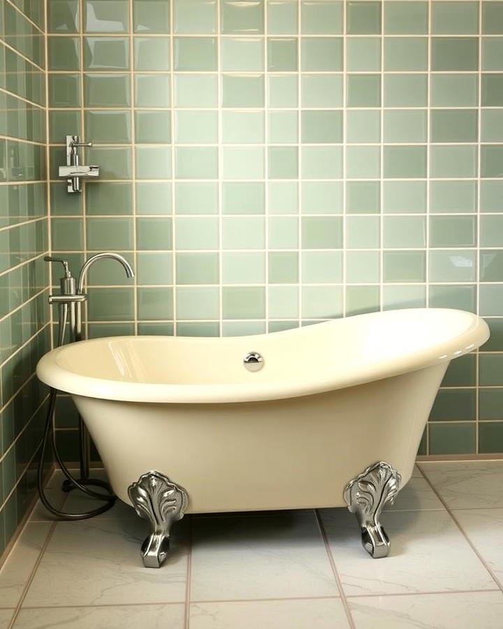 Cream Bathtub with Sage Green Surround