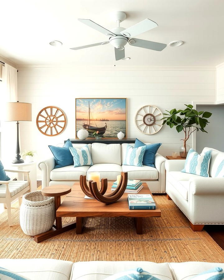 Cream Couch in a Coastal Themed Room