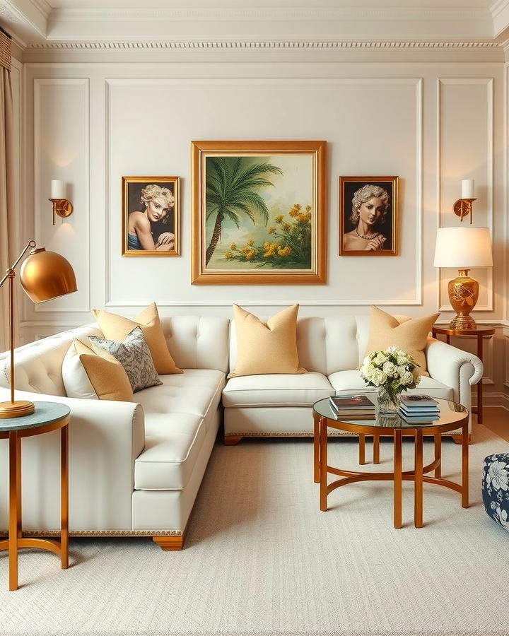 Cream Couch with Gold Accents