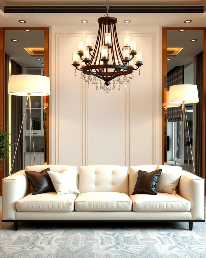 Cream Couch with Statement Lighting