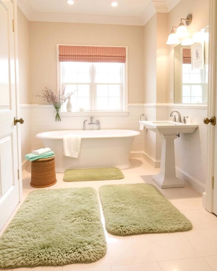 Cream Flooring with Sage Green Rugs