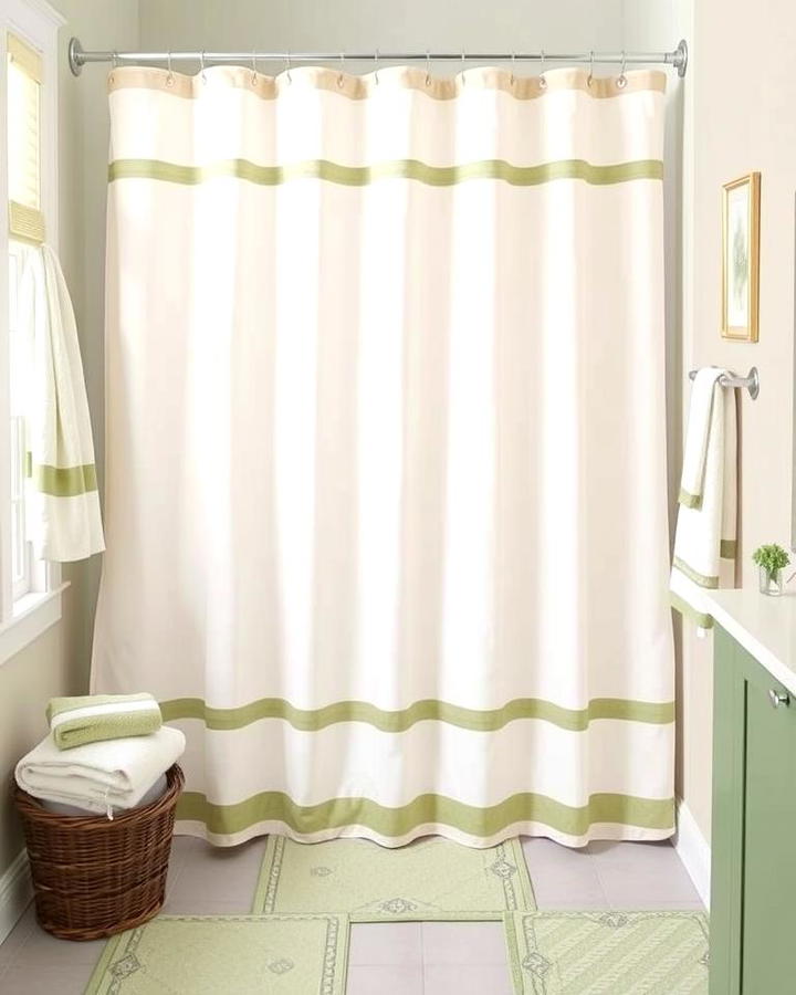 Cream Shower Curtain with Sage Green Trim