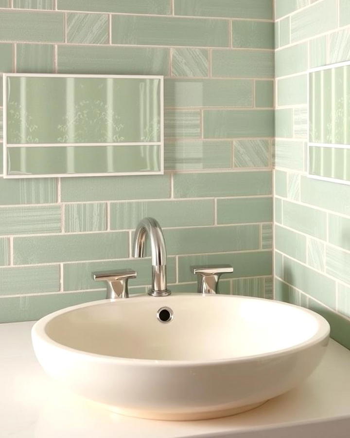 Cream Sink with Sage Green Backsplash