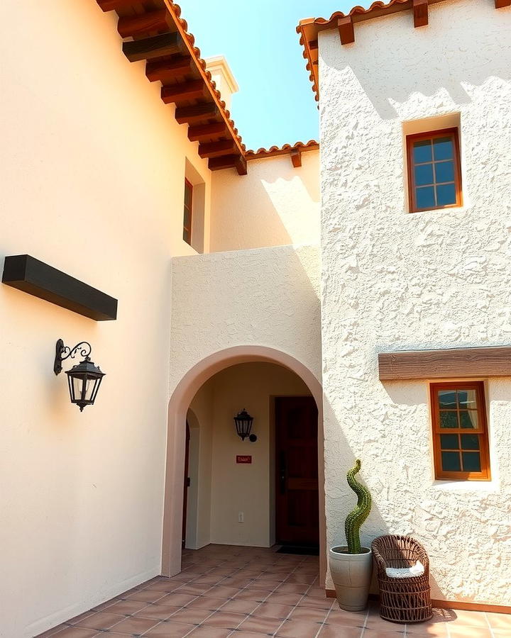 Cream Stucco Walls with Brown Wooden Beams