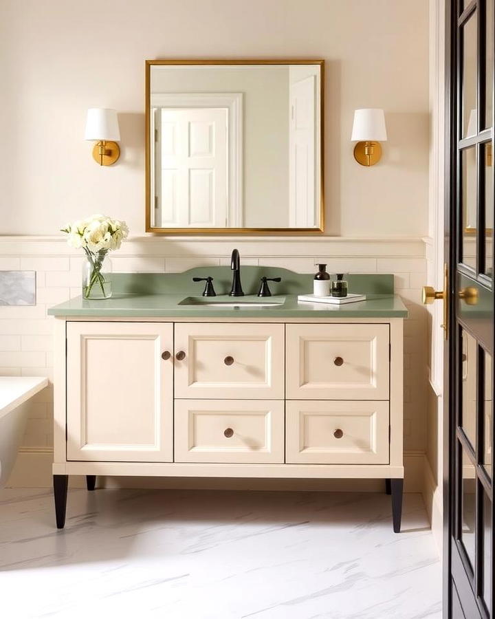 Cream Vanity with Sage Green Countertop