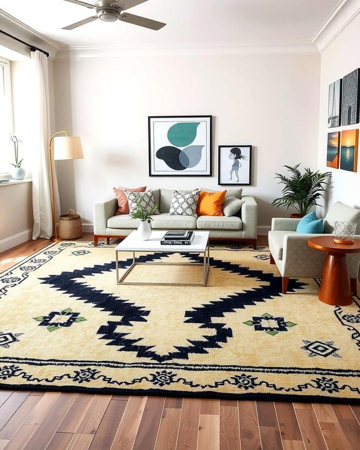 Cream and Black Area Rug