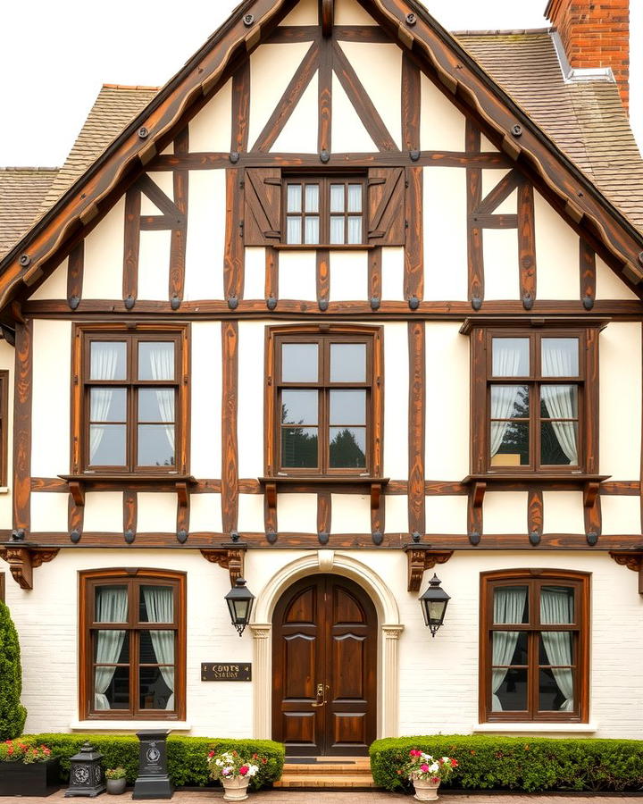 Cream and Brown Tudor Style Home