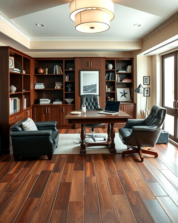 Creating Warmth in Home Offices with Dark Walnut Floors