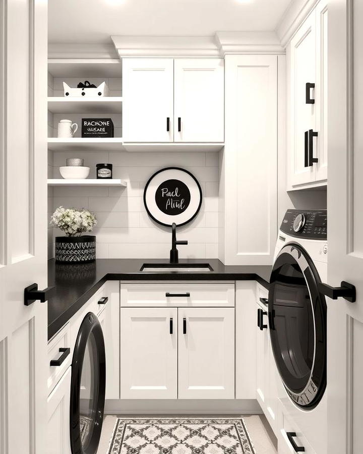 Crisp White Cabinetry with Black Hardware