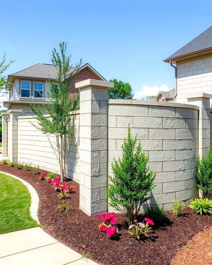 Curved Concrete Block Fence