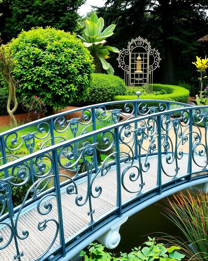 Curved Metal Bridge with Decorative Railings