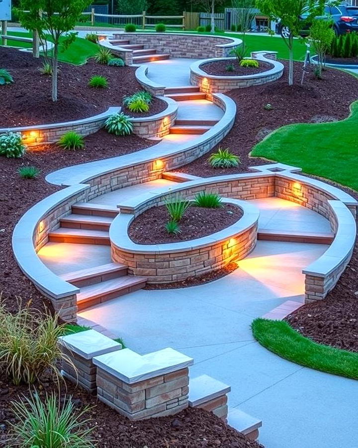 Curved Pathways with Retaining Walls