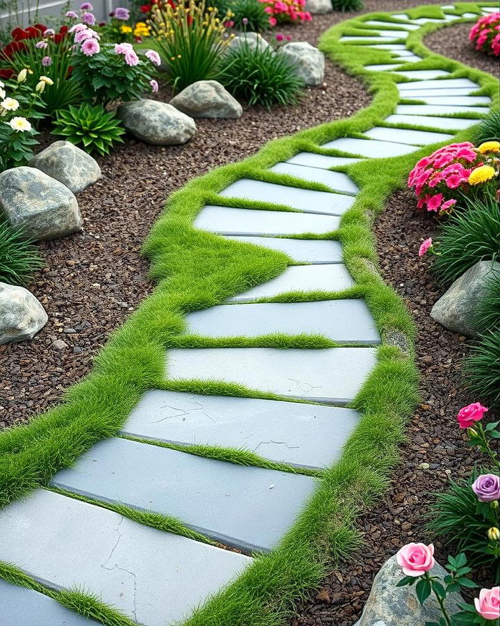 Curved Stone Path with Grass Inlays