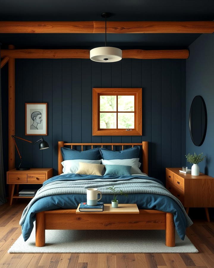 Dark Blue and Wooden Elements