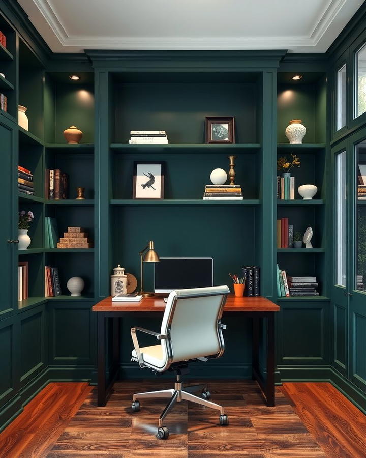 Dark Green Built In Shelves for Storage